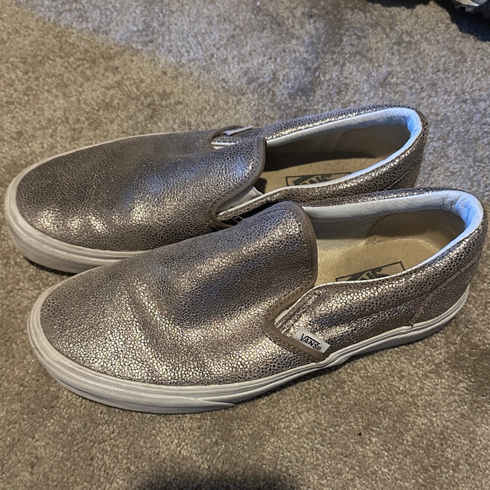 Vans Shimmering Silver Slip-On Sneakers